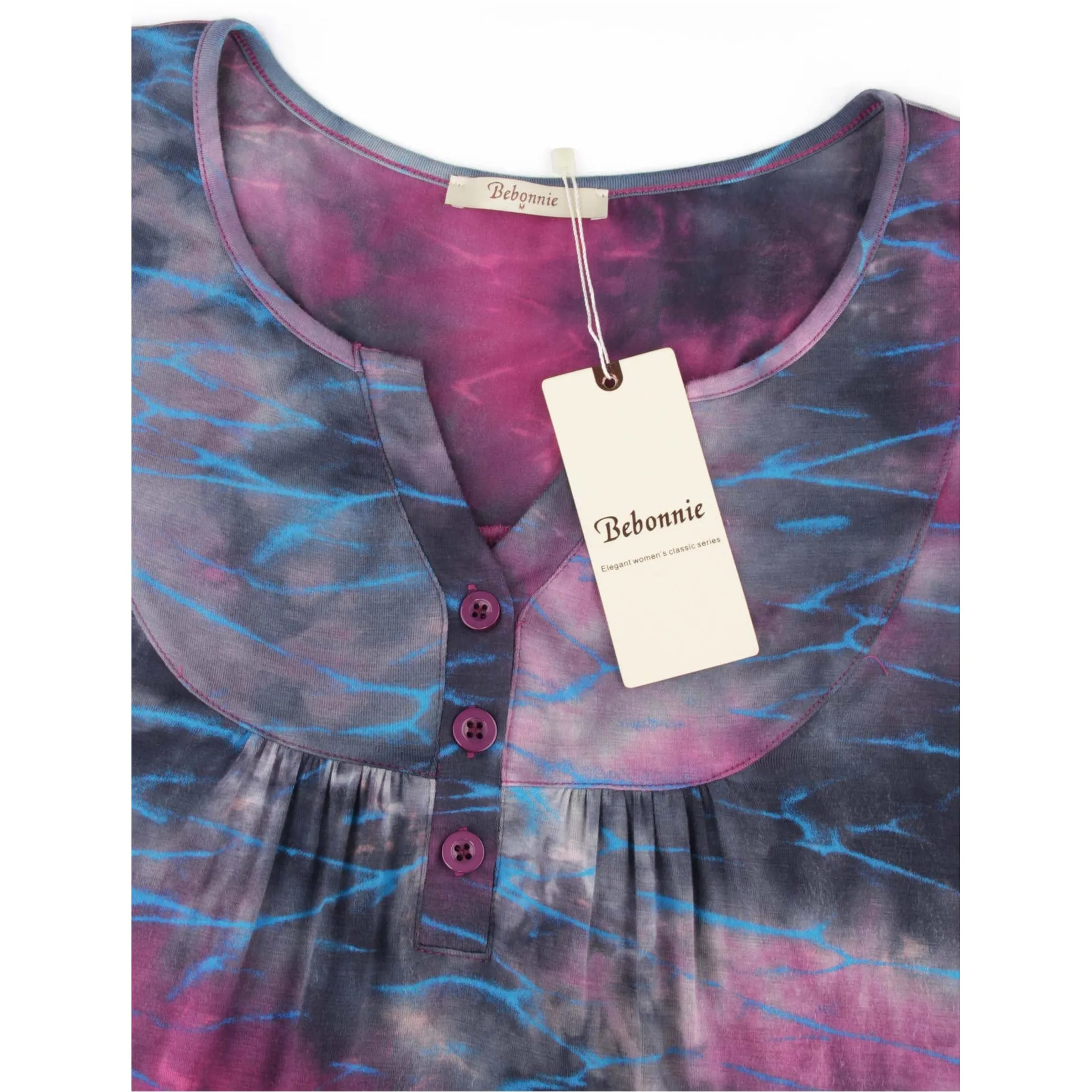 Vintage Floral Short Sleeve V Neck Pleated Tunic Shirt