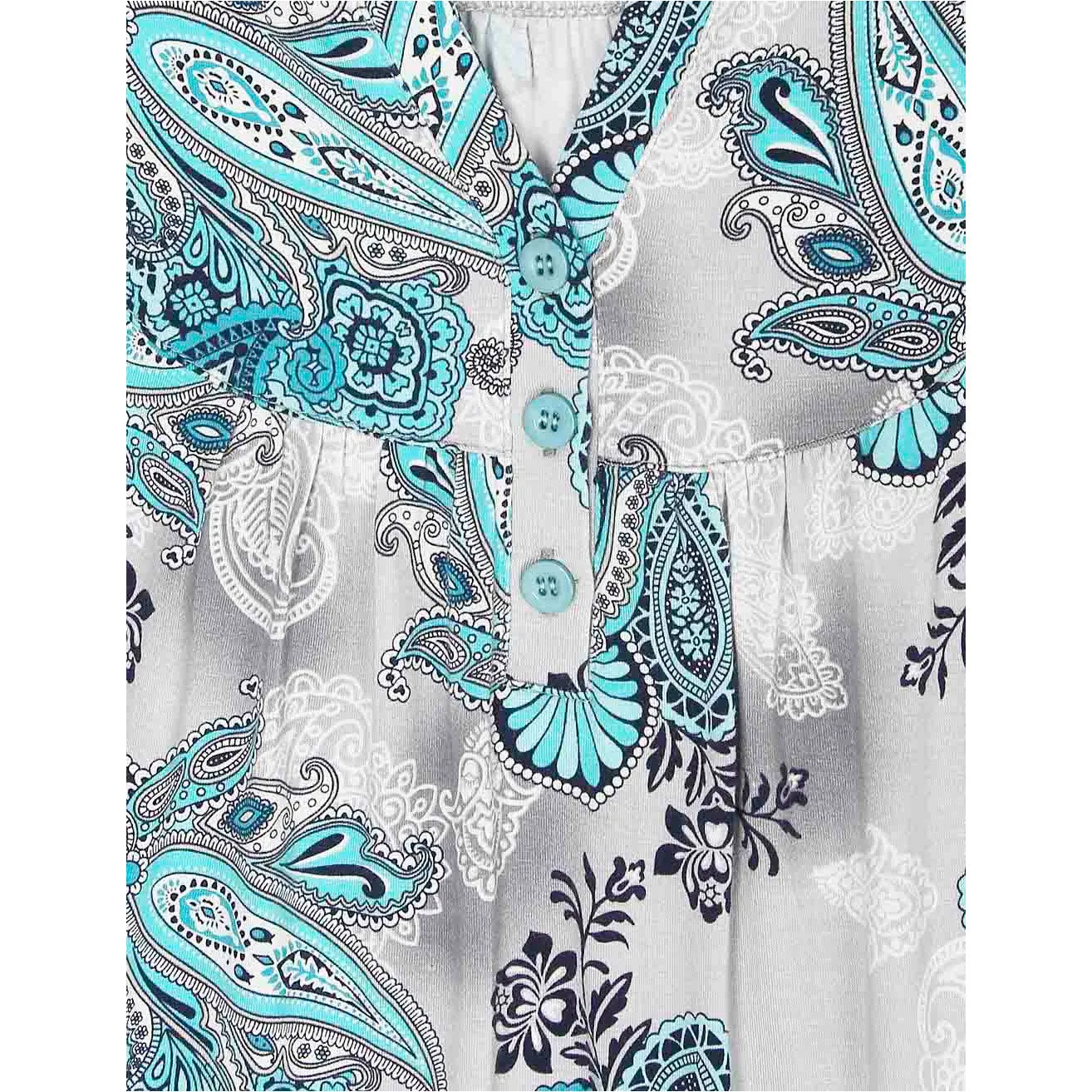 Vintage Floral Short Sleeve V Neck Pleated Tunic Shirt