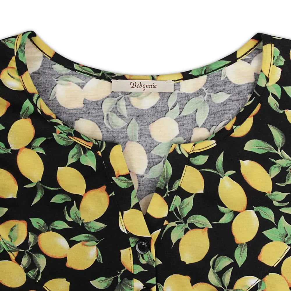 Vintage Floral Short Sleeve V Neck Pleated Tunic Shirt