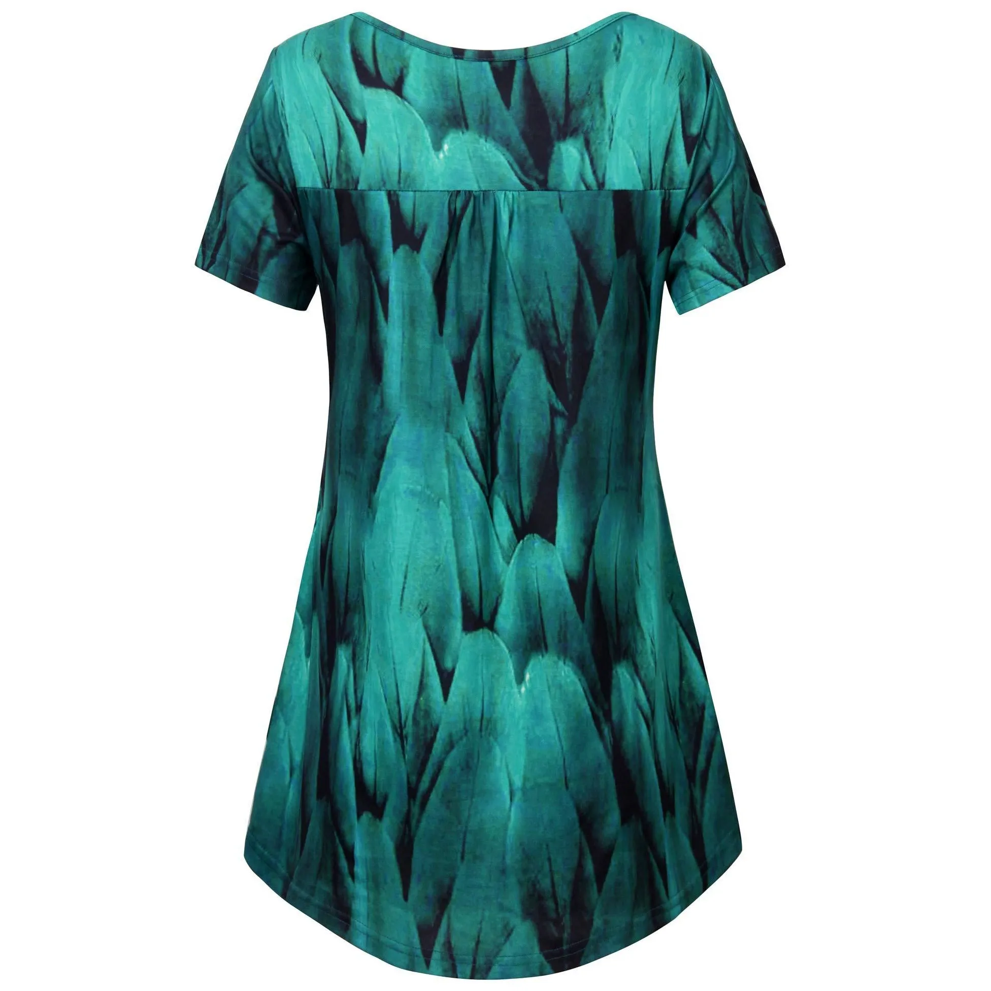 Vintage Floral Short Sleeve V Neck Pleated Tunic Shirt