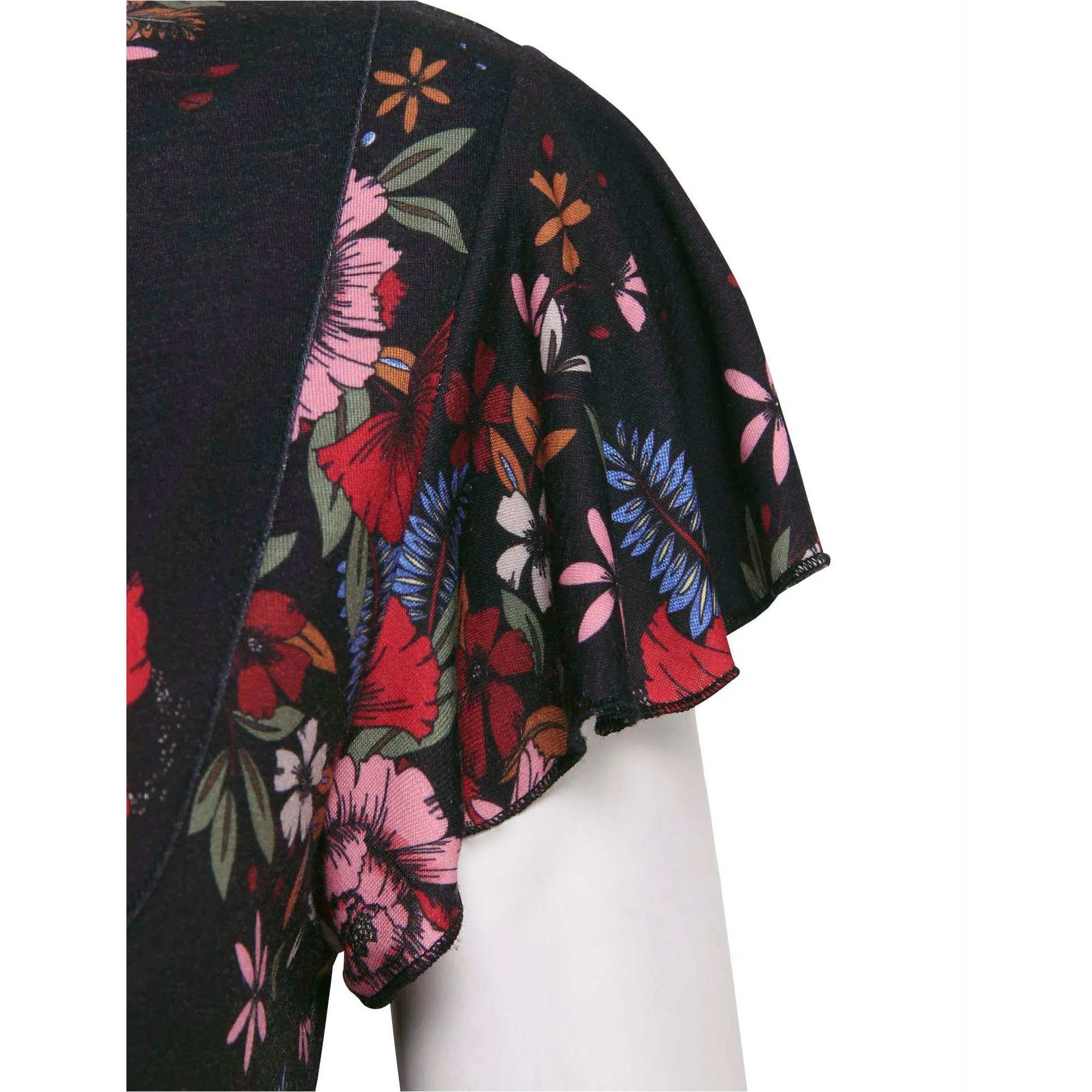 Vintage Floral Short Sleeve V Neck Pleated Tunic Shirt