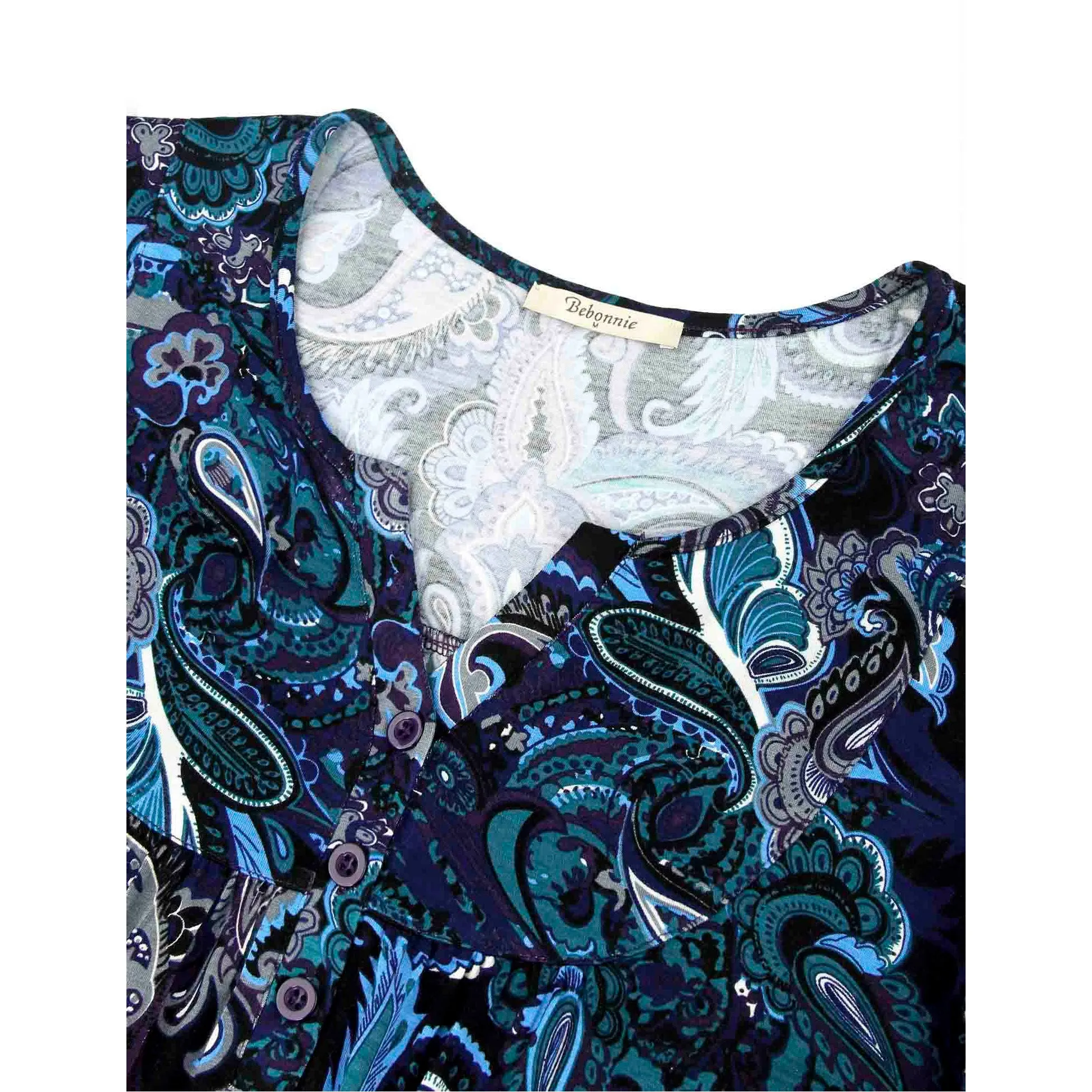 Vintage Floral Short Sleeve V Neck Pleated Tunic Shirt