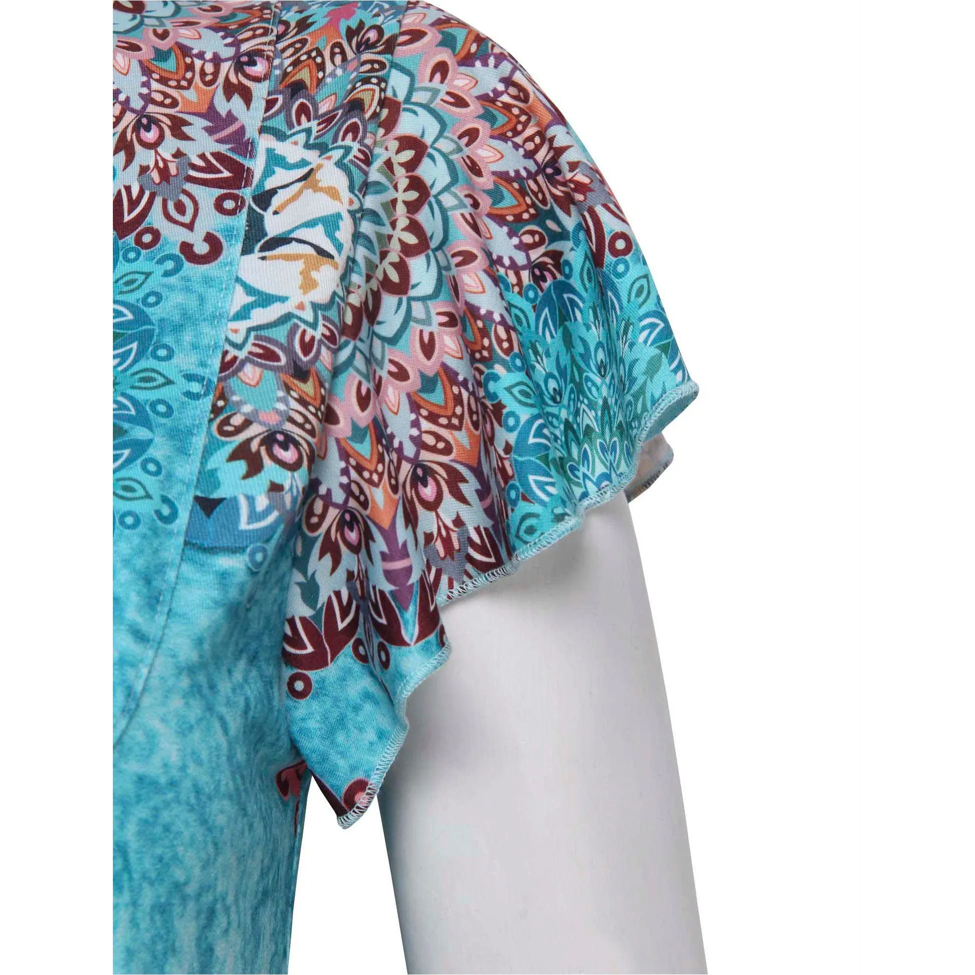 Vintage Floral Short Sleeve V Neck Pleated Tunic Shirt