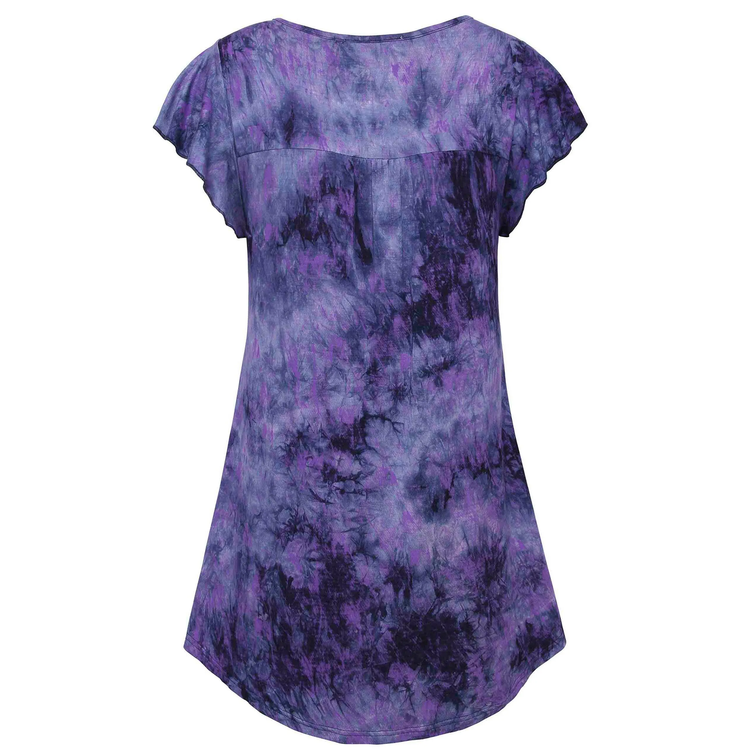 Vintage Floral Short Sleeve V Neck Pleated Tunic Shirt