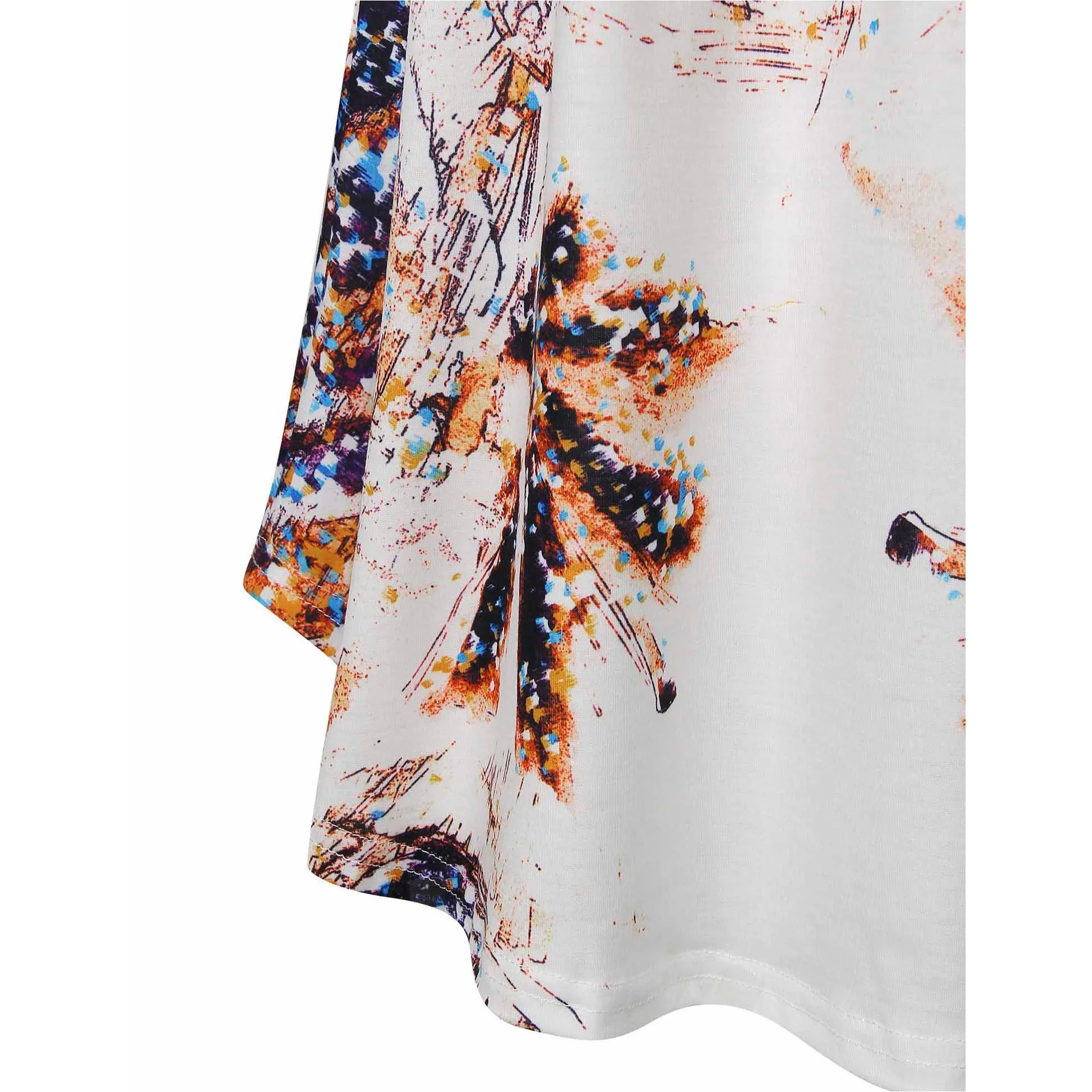 Vintage Floral Short Sleeve V Neck Pleated Tunic Shirt