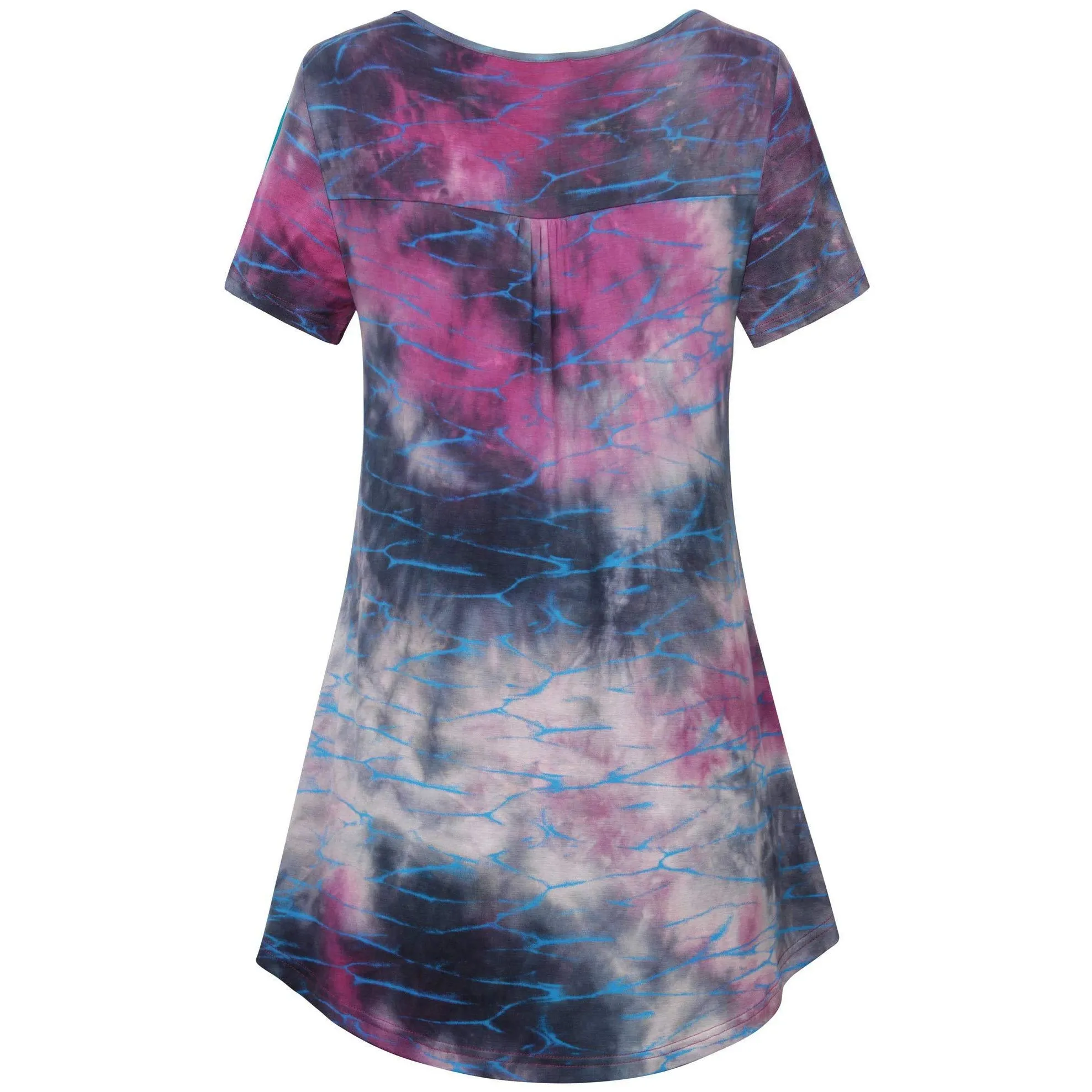 Vintage Floral Short Sleeve V Neck Pleated Tunic Shirt