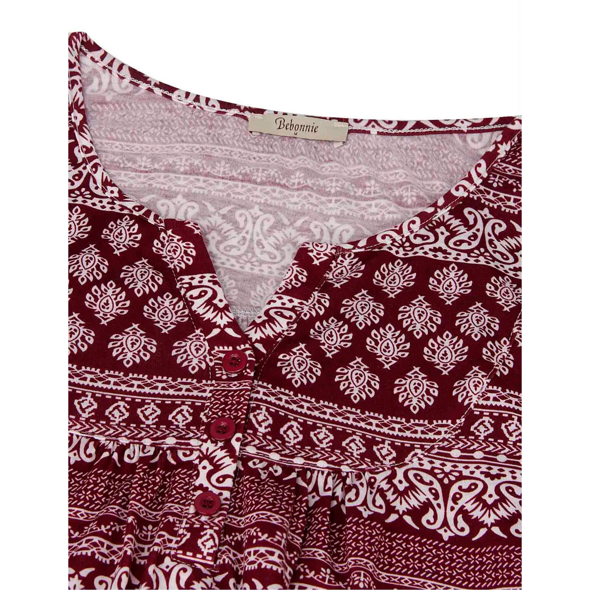 Vintage Floral Short Sleeve V Neck Pleated Tunic Shirt