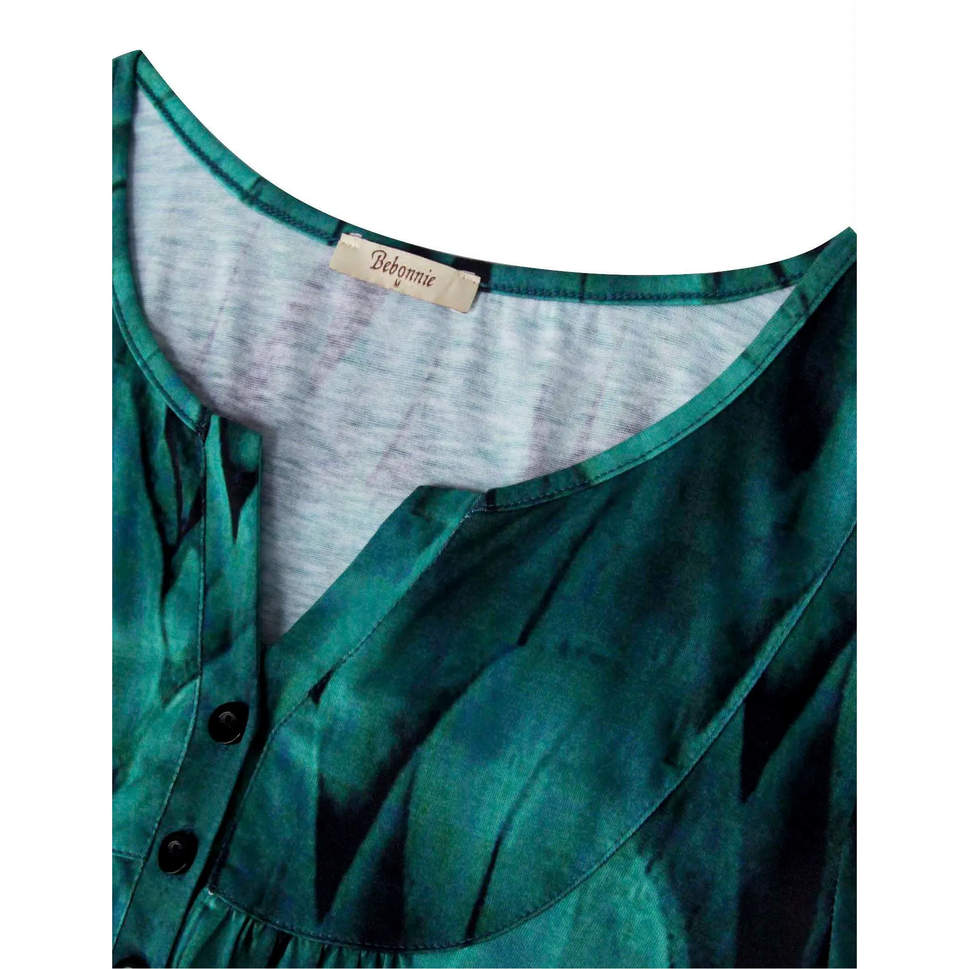 Vintage Floral Short Sleeve V Neck Pleated Tunic Shirt