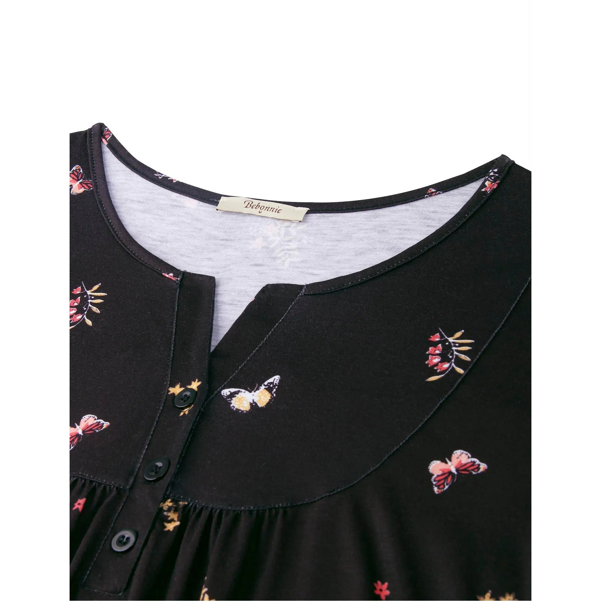 Vintage Floral Short Sleeve V Neck Pleated Tunic Shirt