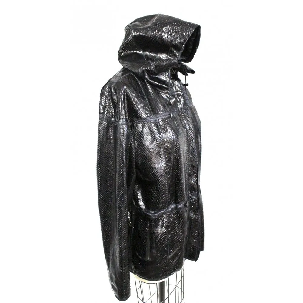 Vintage Lanvin Snakeskin Exotic Leather Hooded Parka Coat Womens S