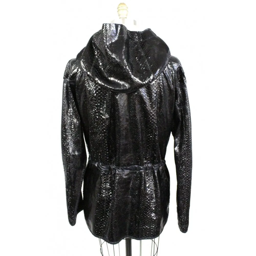 Vintage Lanvin Snakeskin Exotic Leather Hooded Parka Coat Womens S