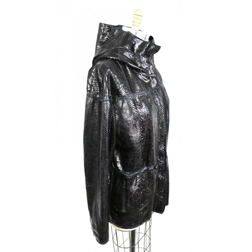 Vintage Lanvin Snakeskin Exotic Leather Hooded Parka Coat Womens S