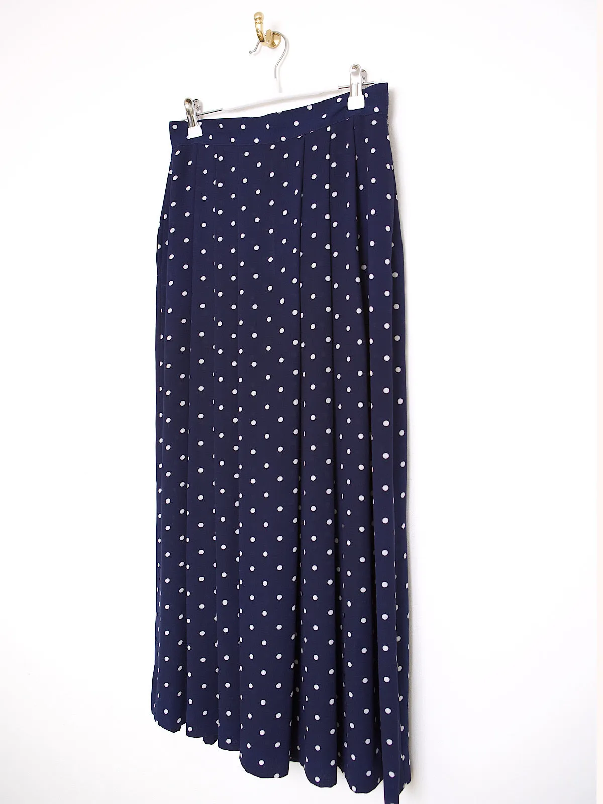 Vintage maxi pleated skirt polka dot navy