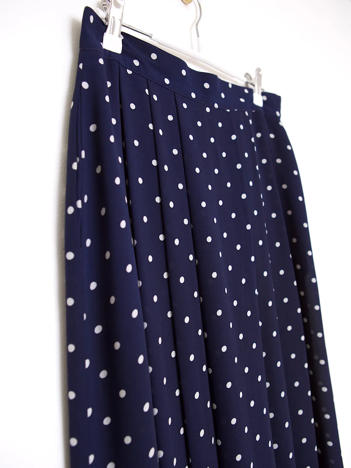 Vintage maxi pleated skirt polka dot navy
