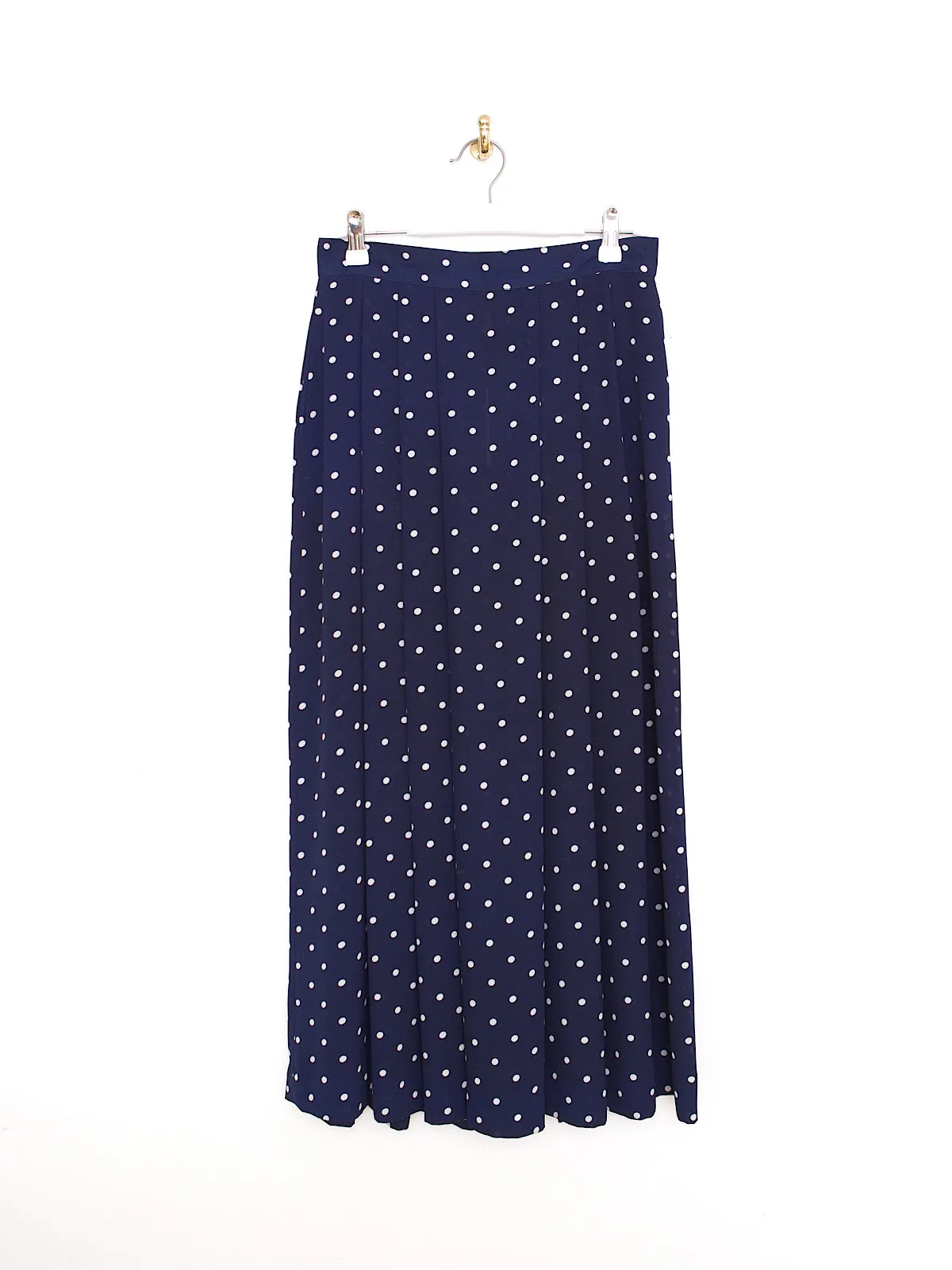Vintage maxi pleated skirt polka dot navy