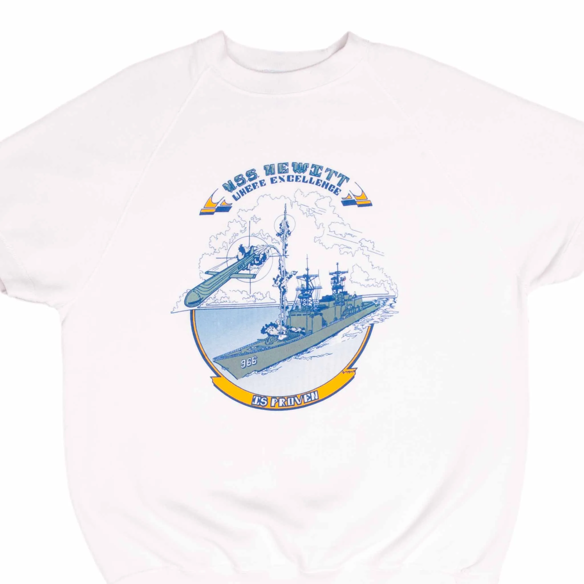VINTAGE USN NAVY USS HEWITT 966 SHORT SLEEVE SWEATSHIRT 1980S LARGE MADE IN USA