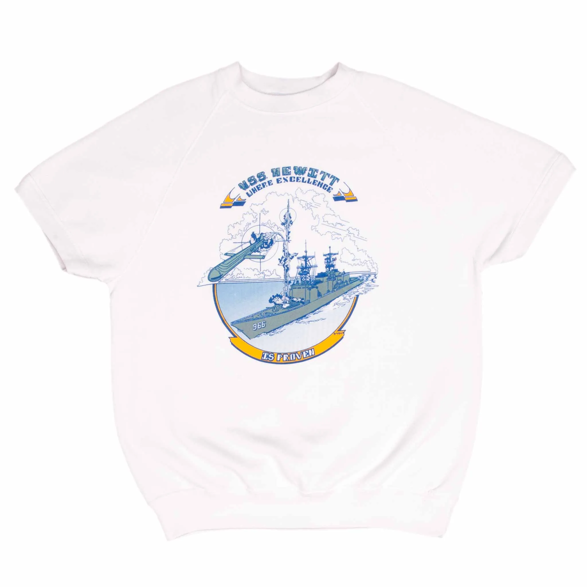 VINTAGE USN NAVY USS HEWITT 966 SHORT SLEEVE SWEATSHIRT 1980S LARGE MADE IN USA