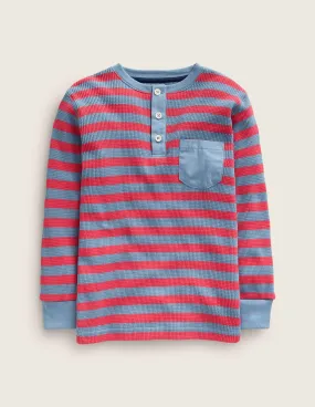 Waffle Henley T-Shirt-Jam/Pebble Blue