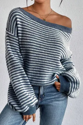 Walk On The Beach Blue & White Sweater