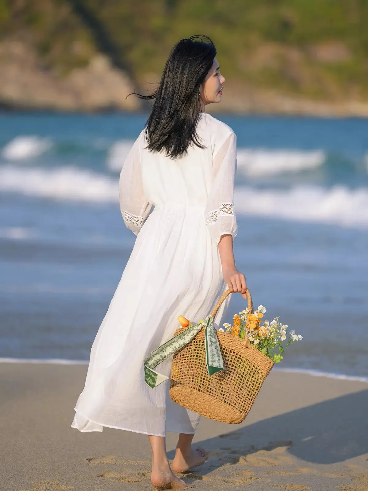 White Linen Maxi Dress for Beach Parties and Events