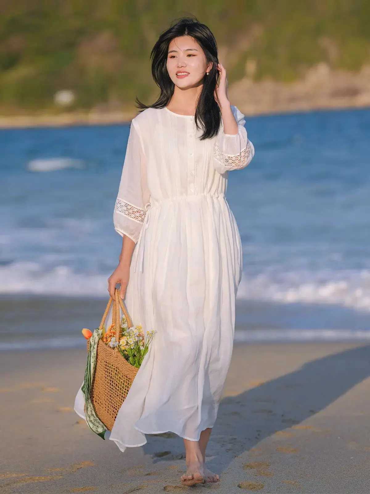 White Linen Maxi Dress for Beach Parties and Events