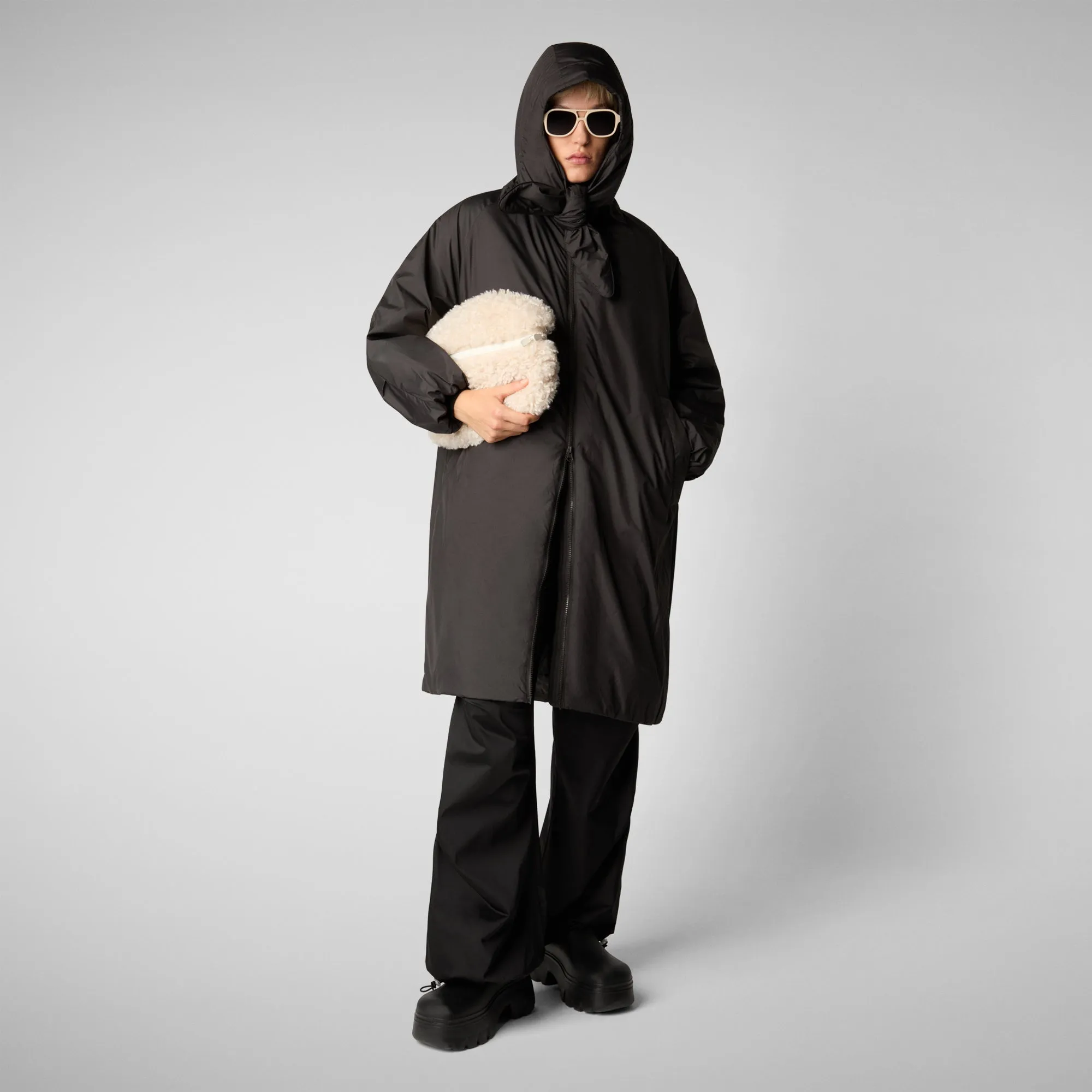 Woman's hooded coat Winona in brown black