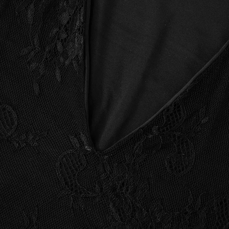 Women Deep V Plunge Lace Stitching Lining Sexy Party Dress