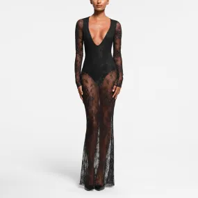 Women Deep V Plunge Lace Stitching Lining Sexy Party Dress