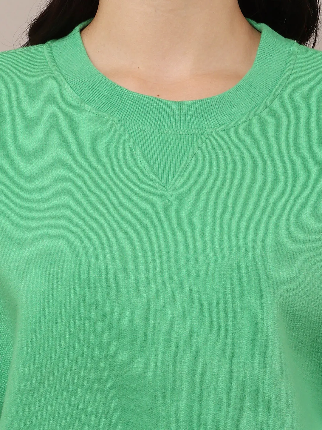 Women Green Neck Crop Sweatshirt