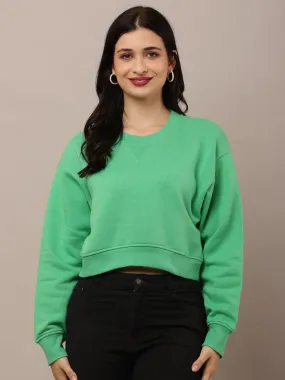 Women Green Neck Crop Sweatshirt