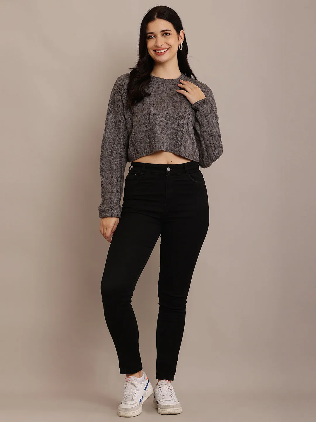 Women Grey Crop Sweater