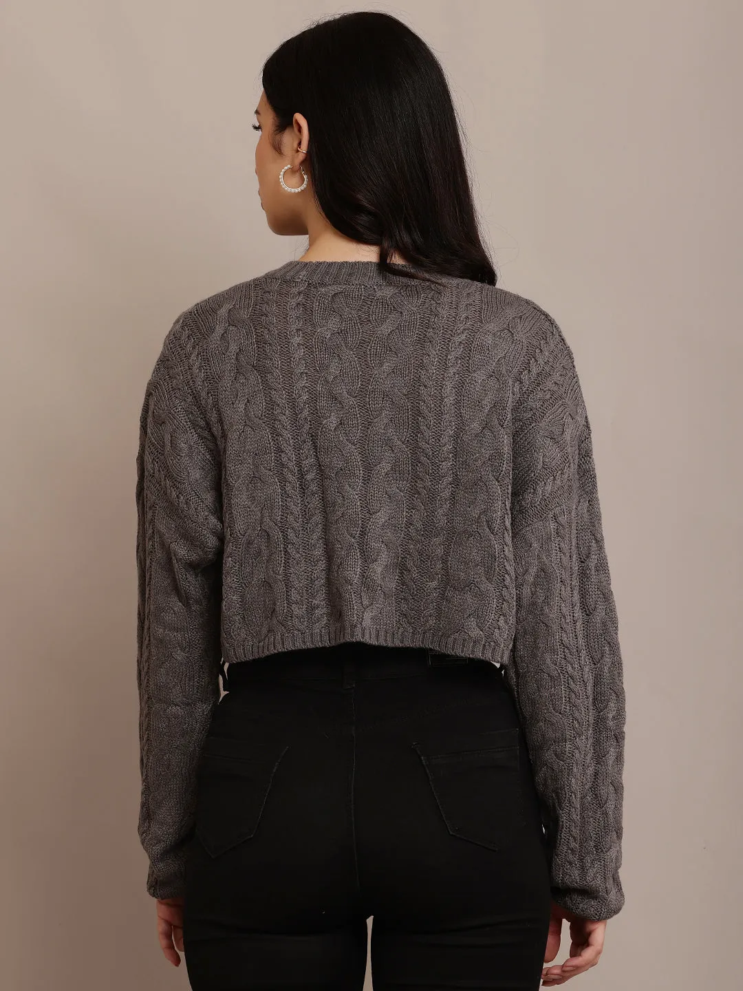 Women Grey Crop Sweater