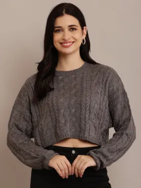 Women Grey Crop Sweater