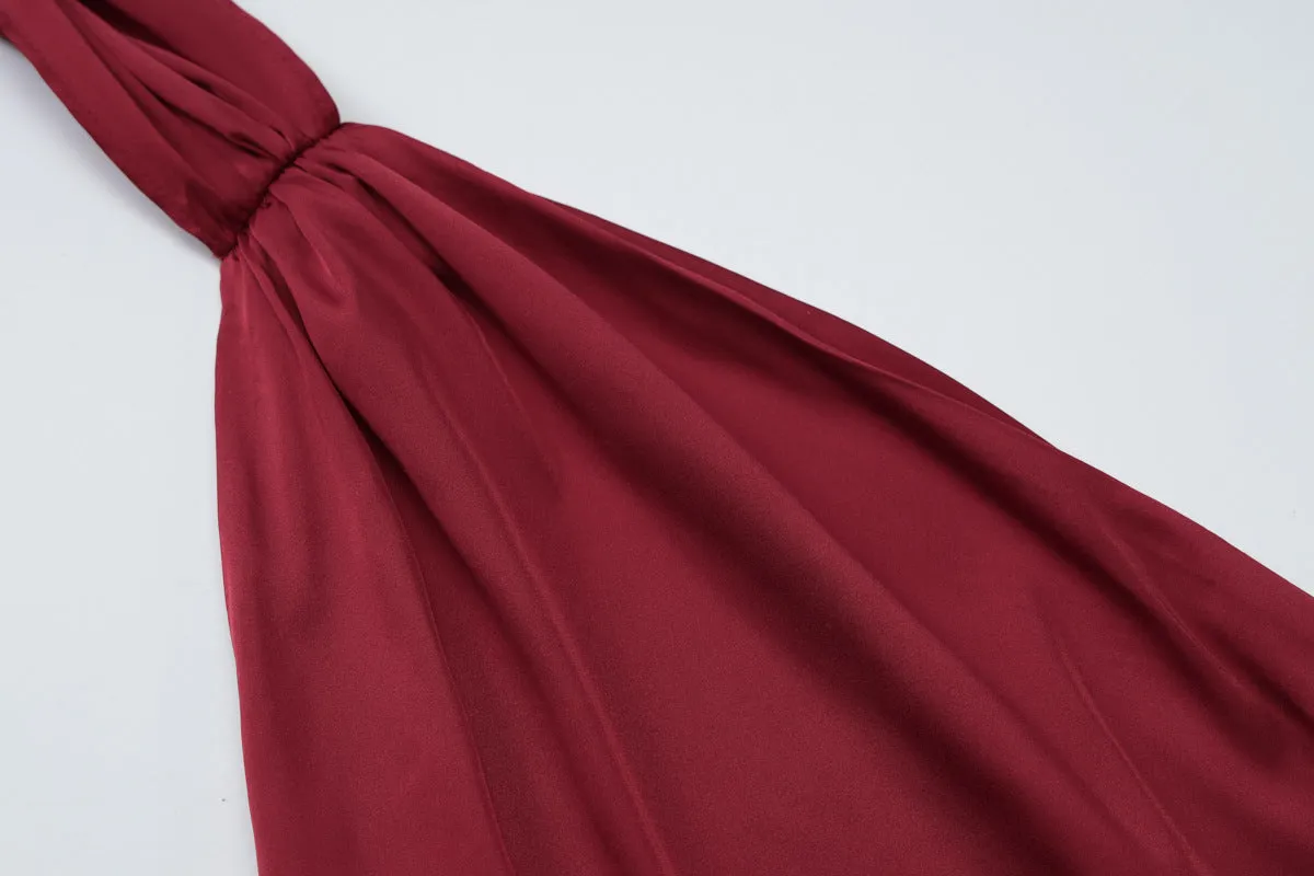 Women Sexy Backless Halter Satin Evening Dress