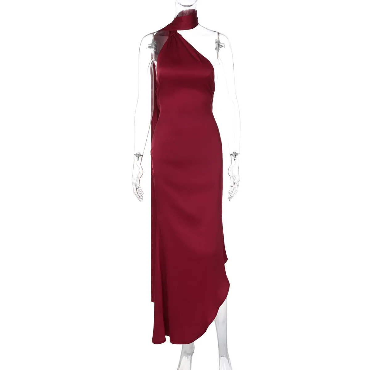 Women Sexy Backless Halter Satin Evening Dress