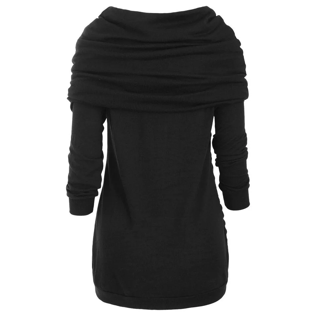 Women turtleneck hoodie cable knit button up sweater