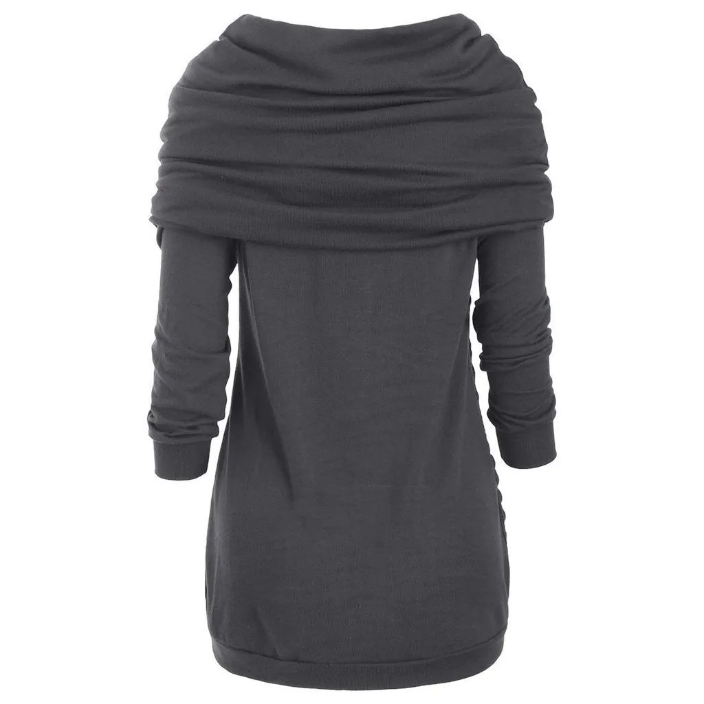 Women turtleneck hoodie cable knit button up sweater