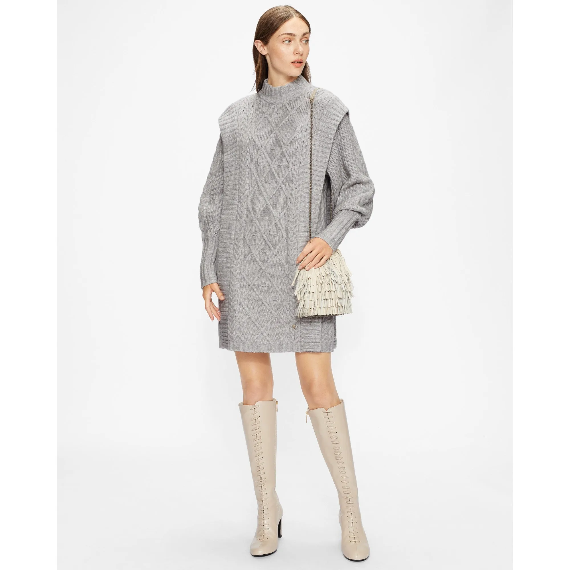 Women Wmd-Arriaa-Cable Sweater Dress - Mid-Grey