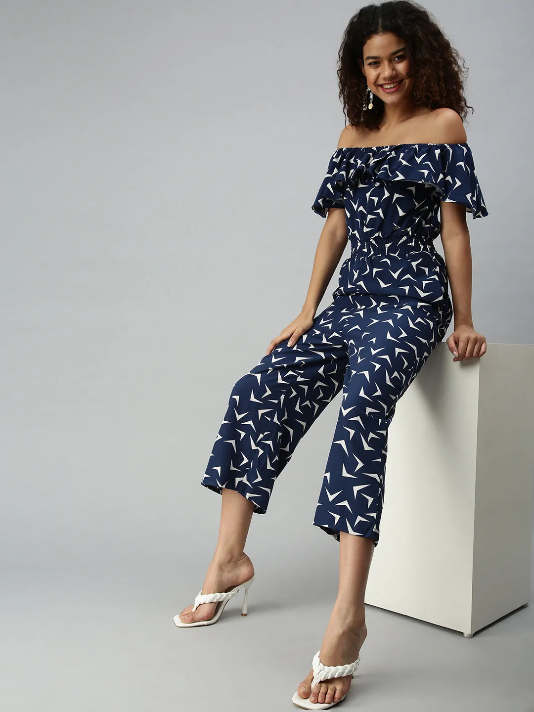Women's Blue Geometrical Jumpsuit