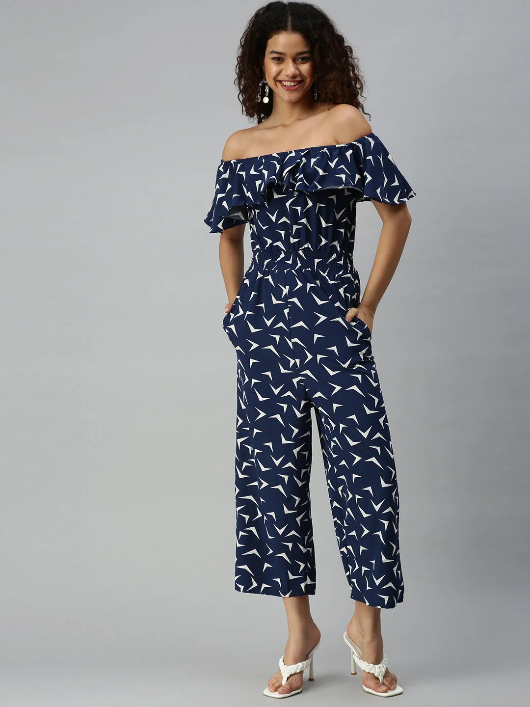 Women's Blue Geometrical Jumpsuit