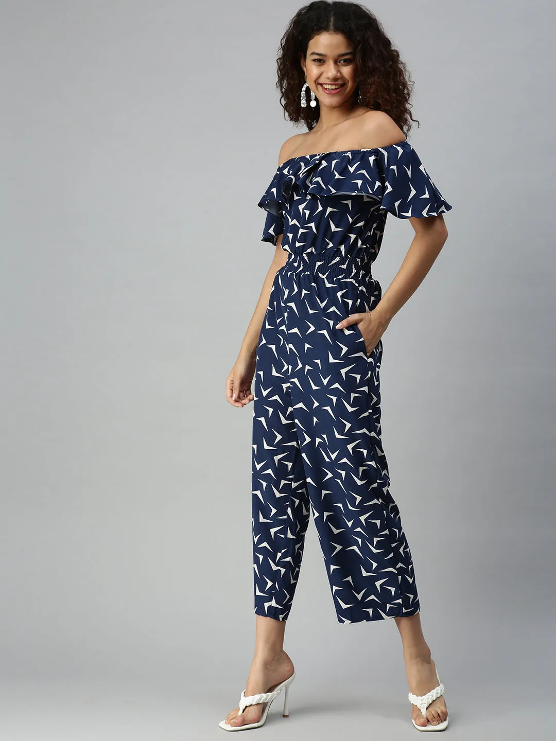 Women's Blue Geometrical Jumpsuit