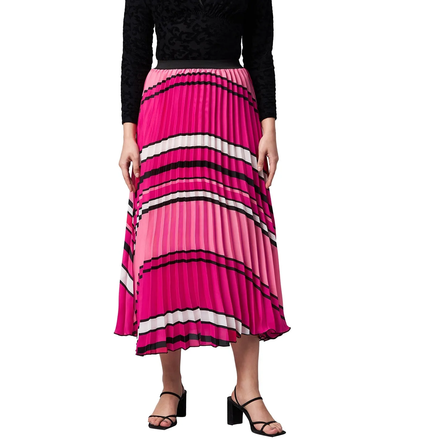 Women's Pink Pleated Satin Skirt - Stylestone