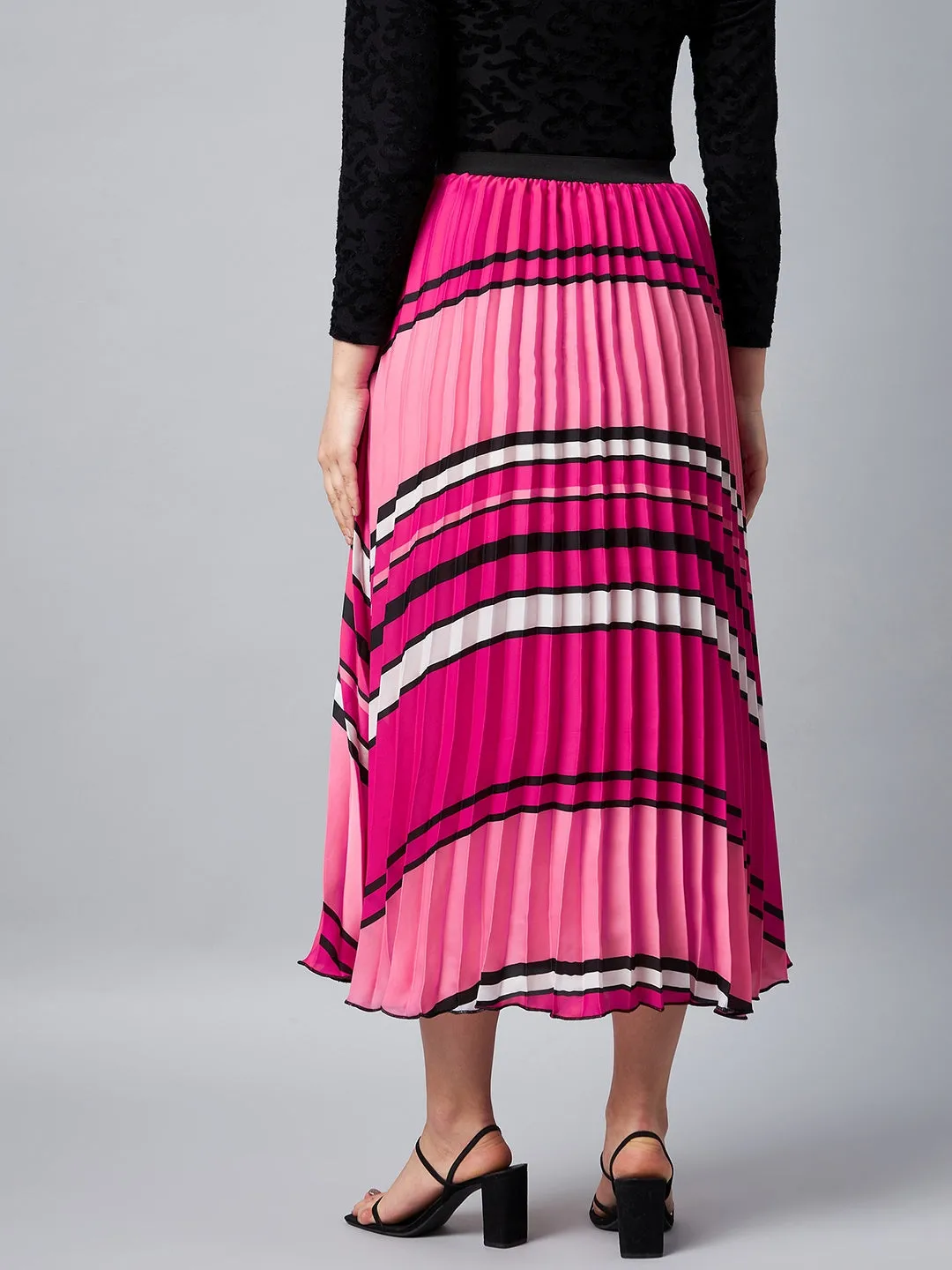 Women's Pink Pleated Satin Skirt - Stylestone