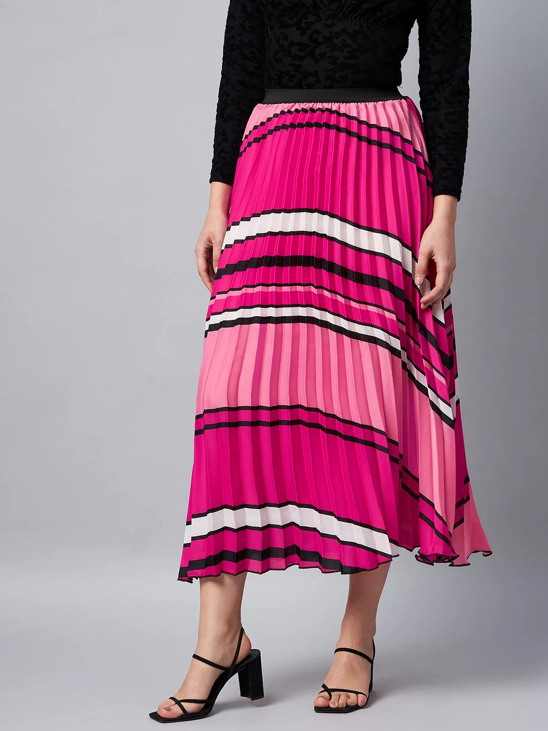 Women's Pink Pleated Satin Skirt - Stylestone
