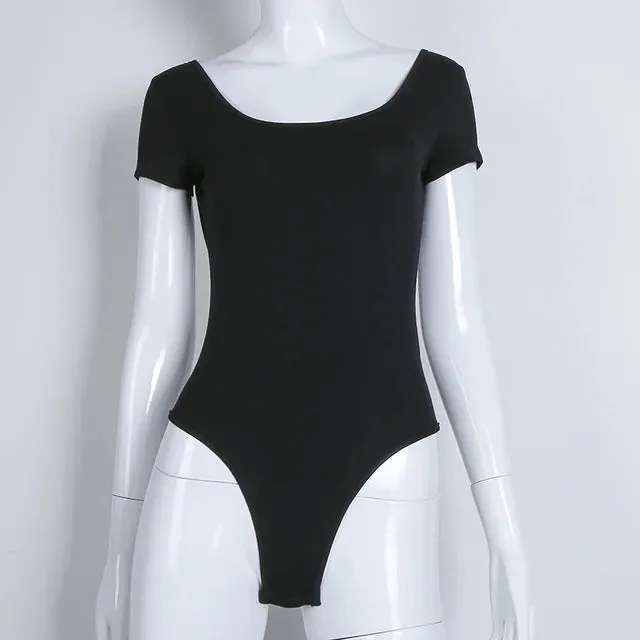 Women's Sexy U Neck Backless Bodysuit Short Sleeve Jumpsuit Romper Body Clothes Black Tops Summer