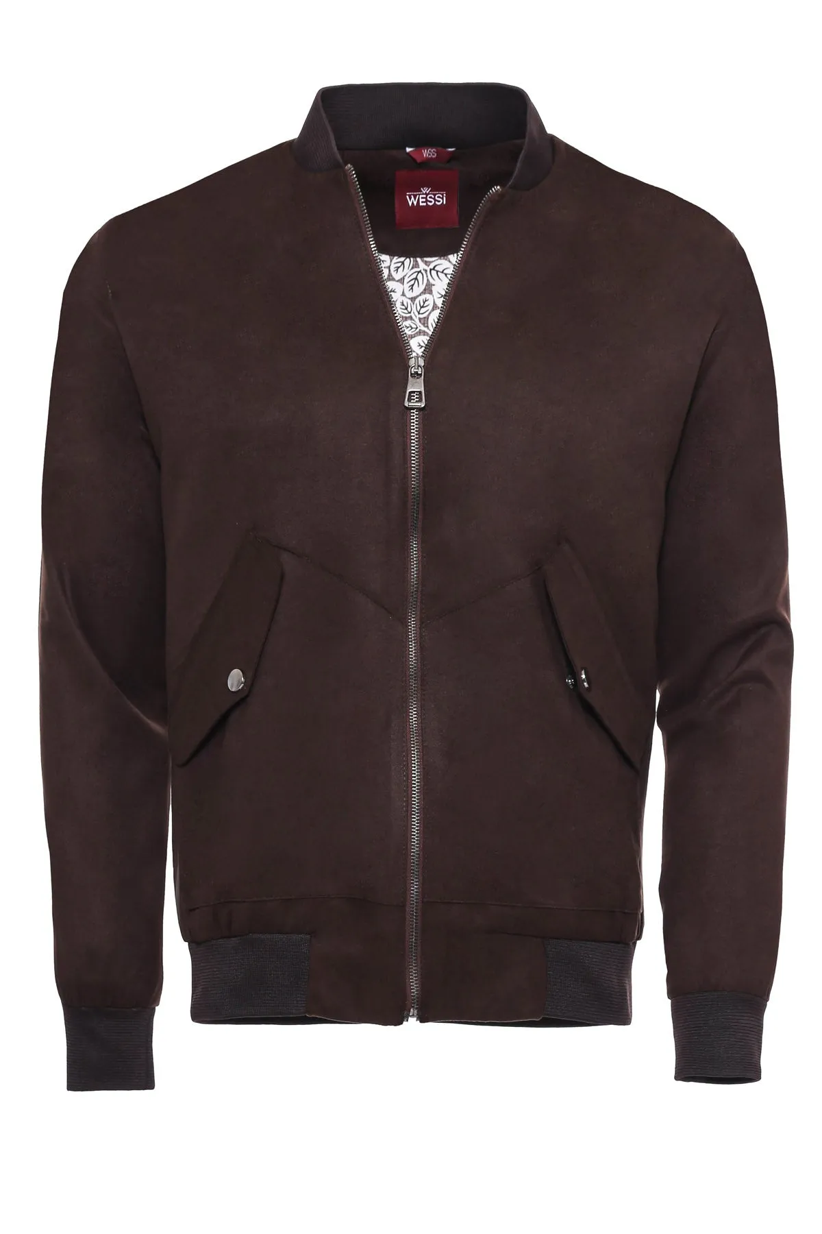 WSS Flap Pockets Suede Brown Men Bomber Coat  - Singen