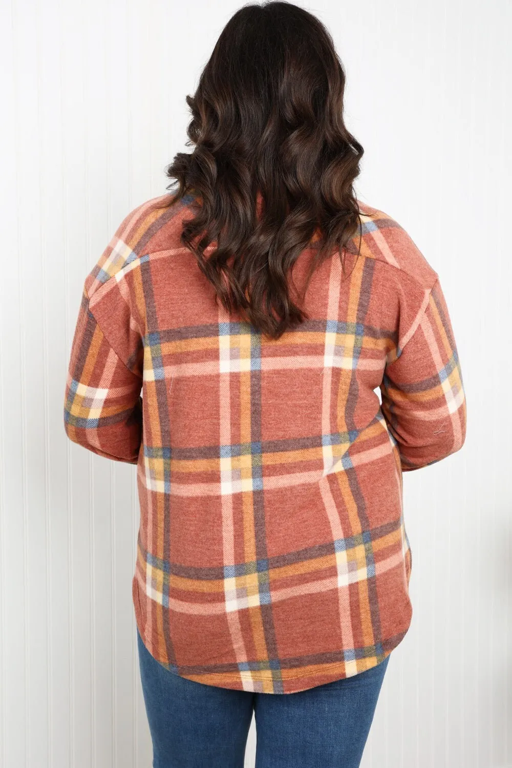 Zenana Pumpkin Spice Plaid Shacket in Rust | Plaid Shacket w/ Pockets | Long Sleeve Casual Warm and Cozy Autumn and Winter Plaid Jacket |