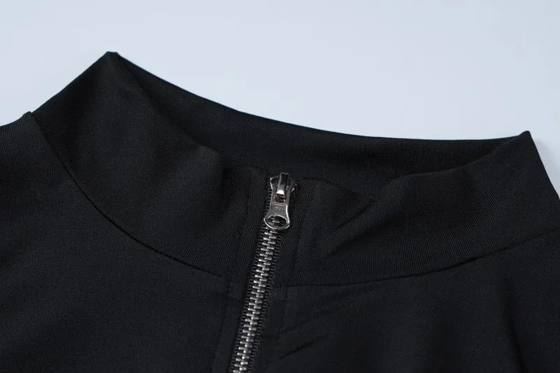 Zipper Front Contrast Panel Softness Jumpsuit